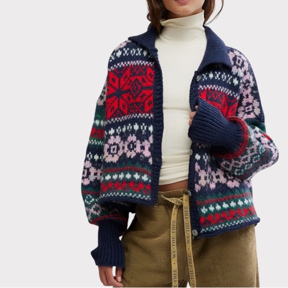 Free People Festive Combo Snowdrift Cardigan - Picture 1 of 5
